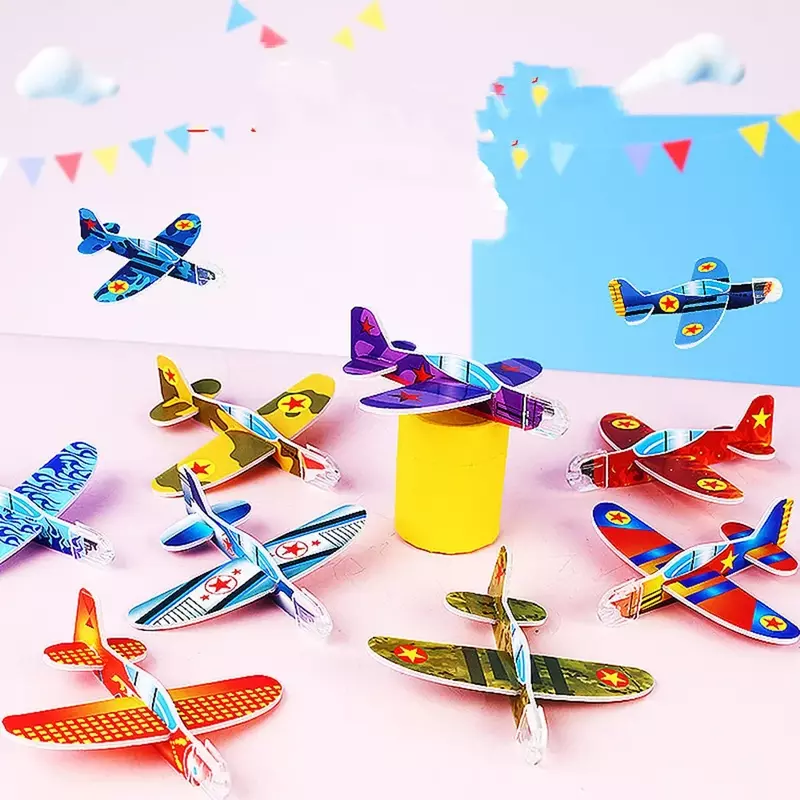 10Pcs Mini DIY Hand Throw Flying Glider Planes Foam Airplane Game Toys for Kids Birthday Party Favors Baby Shower Fillers Gift