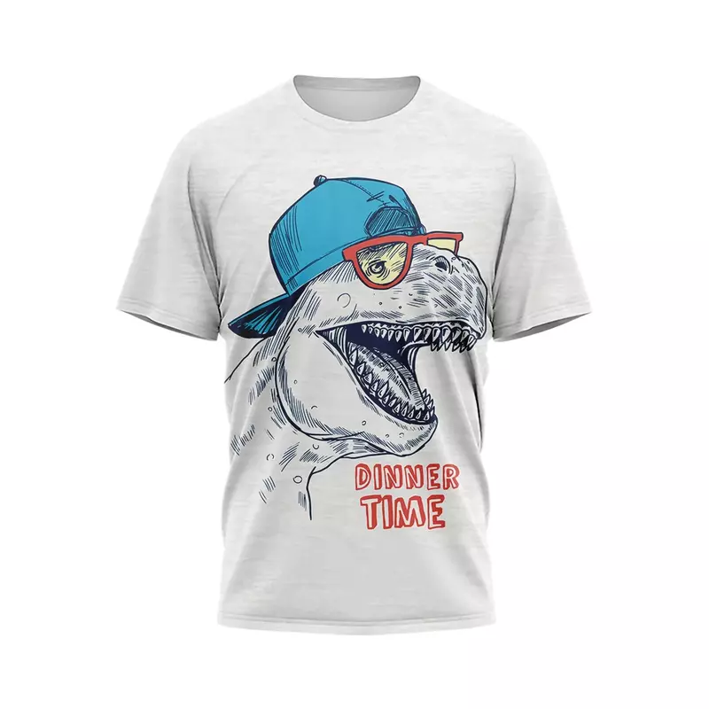 Lato 2023 Hip-Hop Cool Dinosaur 3D Printed Męska koszulka Zabawny wzór zespołu dinozaura Streetwear Koszulka z krótkim rękawem Oversized