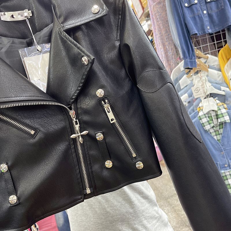 여성용 가죽 코트, 펑크 패션 짧은 오토바이 재킷, 상의, 2024 용수철 가을 신상