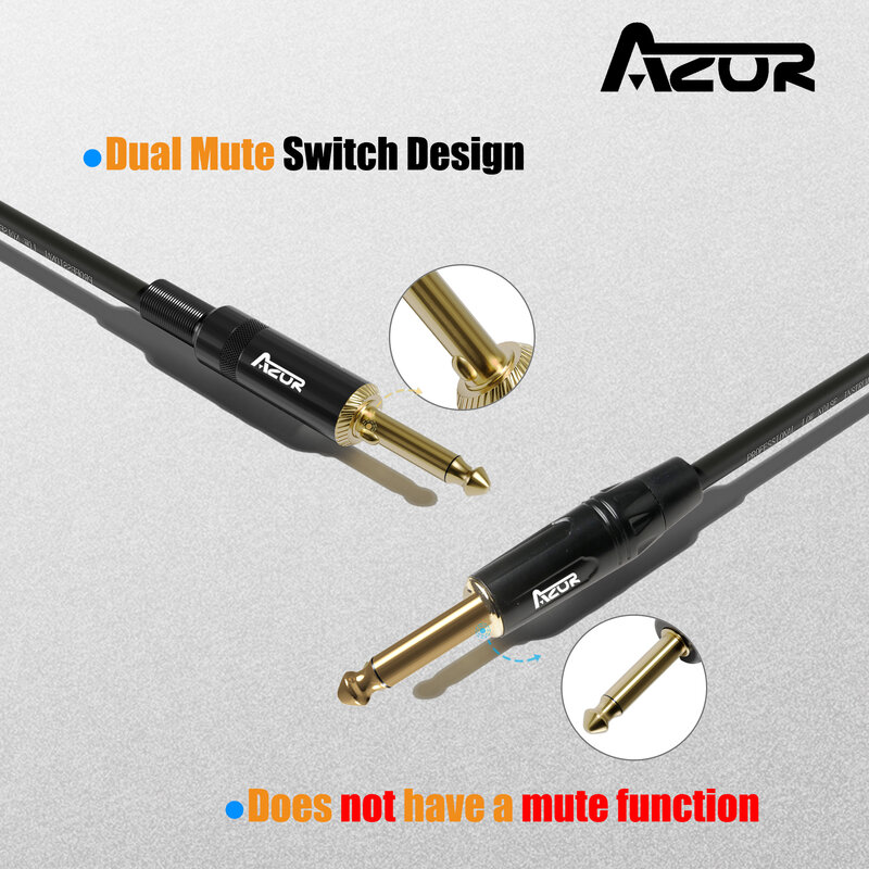 AZOR JECable-Câble Audio Mute Pro Tourists, Coque D.lique, 6.35mm, Ligne Muette, Qualité Sonore Haute Fidélité, 3 Mètres