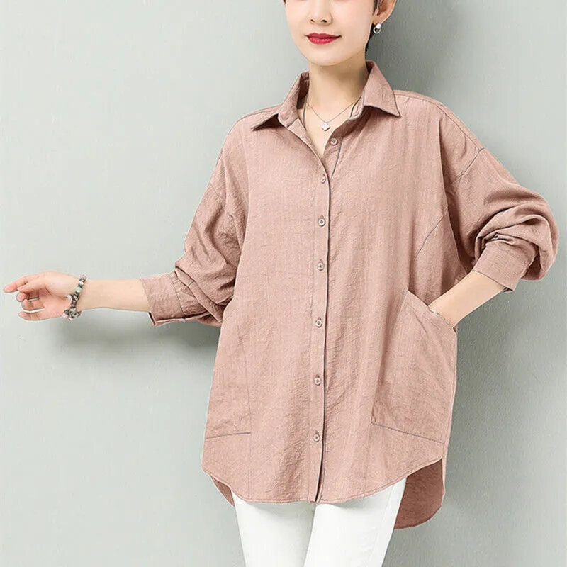 Женская рубашка из чистого хлопка, весенне-летняя версия кардигана средней длины, женские топы, Универсальные женские тонкие рубашки с длинным рукавом, блузка