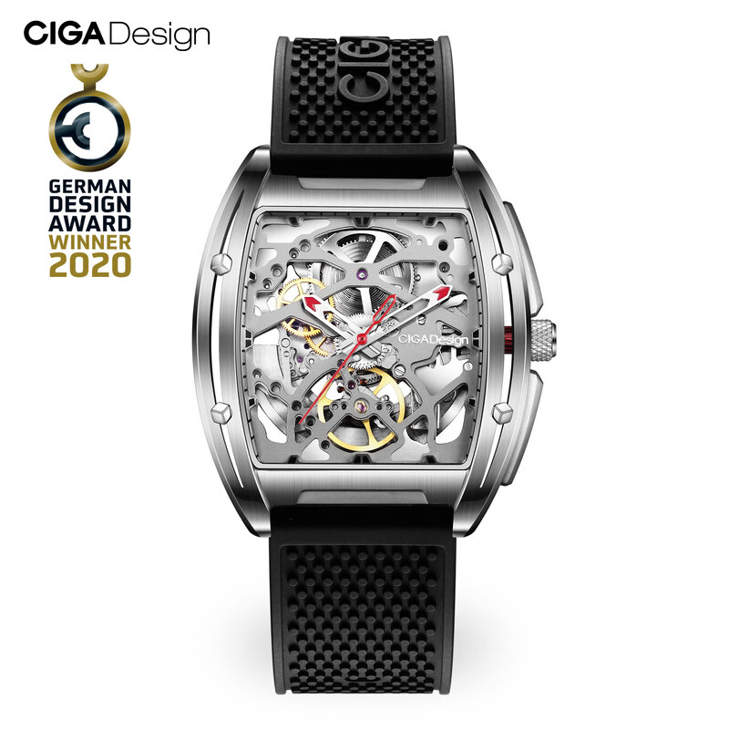 CIGA Design Z Series Skeleton Automatic Mechanical Watch Men Stainless Steel Case Sapphire Crystal Silicone Leather Two Straps