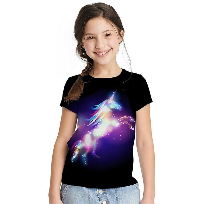 Милые детские футболки, новинка 2024, летняя одежда для девочек, футболки с милым принтом и коротким рукавом, Детская футболка, детская верхняя одежда