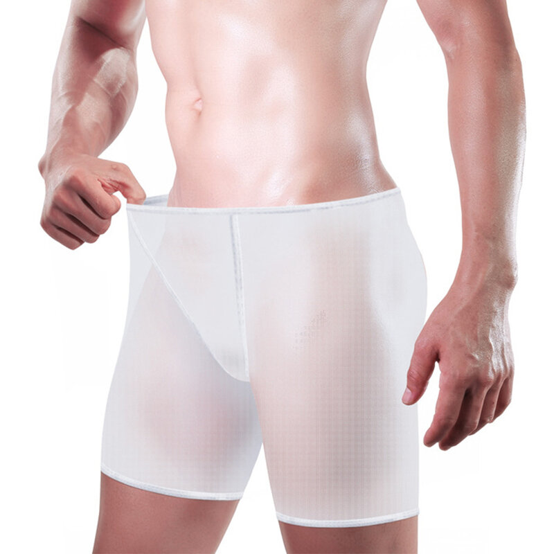 Boxer en maille translucide pour homme, sous-vêtement doux, culotte fine et respirante