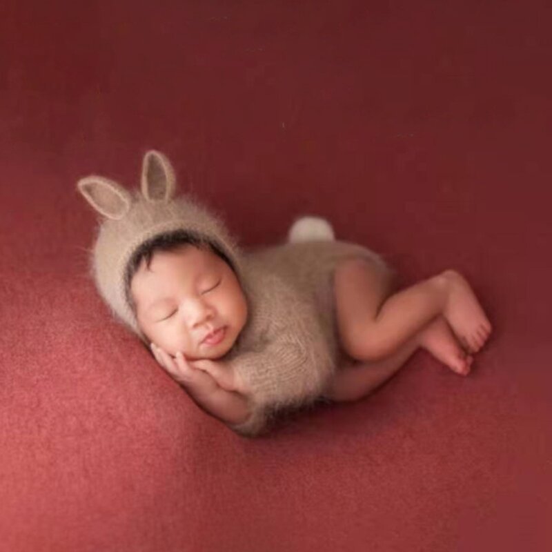 1 set gebreide babymuts romperset pasgeboren fotografie rekwisieten outfit zuigelingen foto-opnamekleding