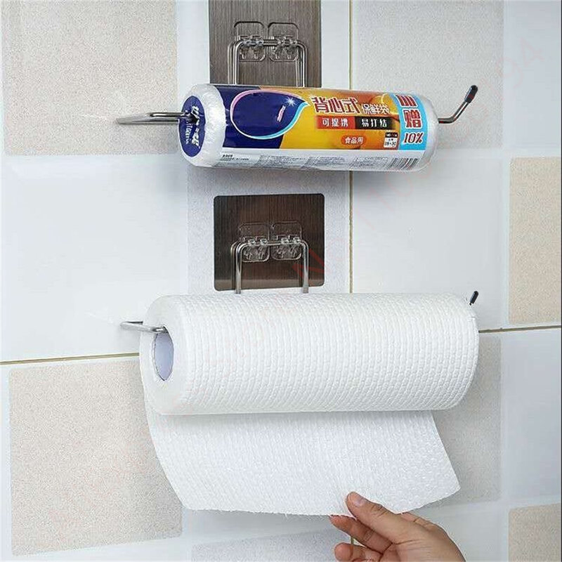 Samoprzylepny uchwyt na papier toaletowy organizator do łazienki i kuchni ręcznik rolka półka wisząca stojak do przechowywania dozownik do chusteczek WC akcesoria Hak do montażu na ścianie ze stali nierdzewnej 304