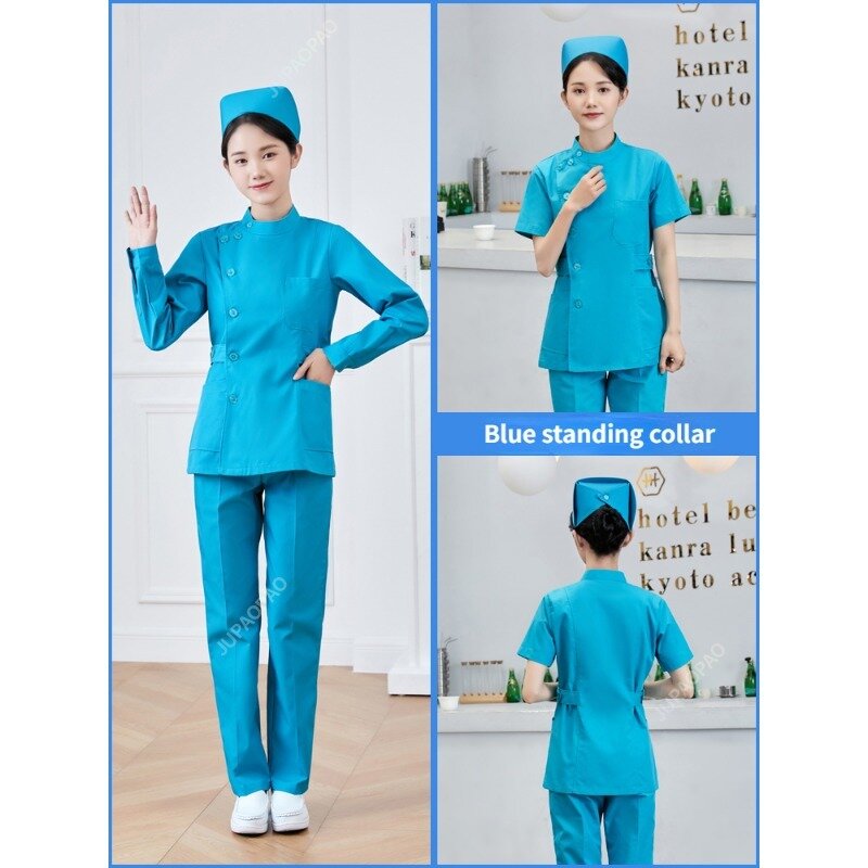 Blue Long Sleeve Scrubs Top Nurse Uniforms  Lab Coat Doctor Uniform for Women Outwear Medical Clothing Beauty Salon Workwear