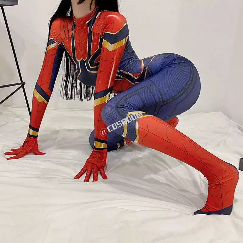 Women Sexy Zentai Suit Spidergirl Cosplay Costume Superhero Zentai Bodysuit Halloween Carnival Party Costume Jumpsuit Set