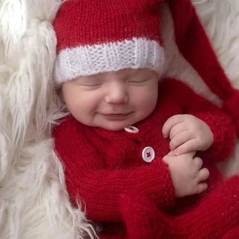 Rekwizyty fotograficzne dla noworodka z motywem bożego narodzenia czerwona z dzianiny kapelusz kombinezon sesja zdjęciowa akcesoria dla noworodka body