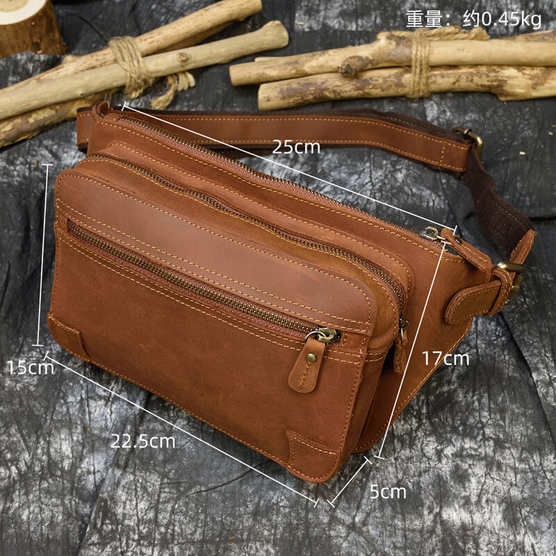 Genuine Leather Men Fanny Pack vintage leather Waist Belt Bag Chest Pack Sling Bag Design Cigarette Case Phone Pouch