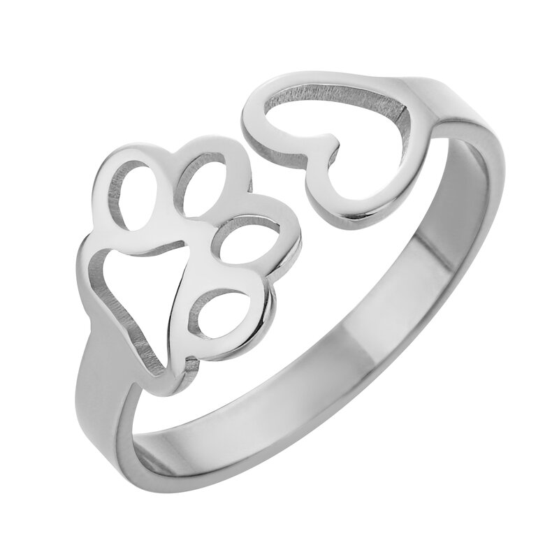 แหวนพิมพ์ลายอุ้งเท้าเงินสุดเจ๋งสำหรับเป็นของขวัญวันเกิดของแฟนสาวแหวนสแตนเลสแบบเรียบง่าย
