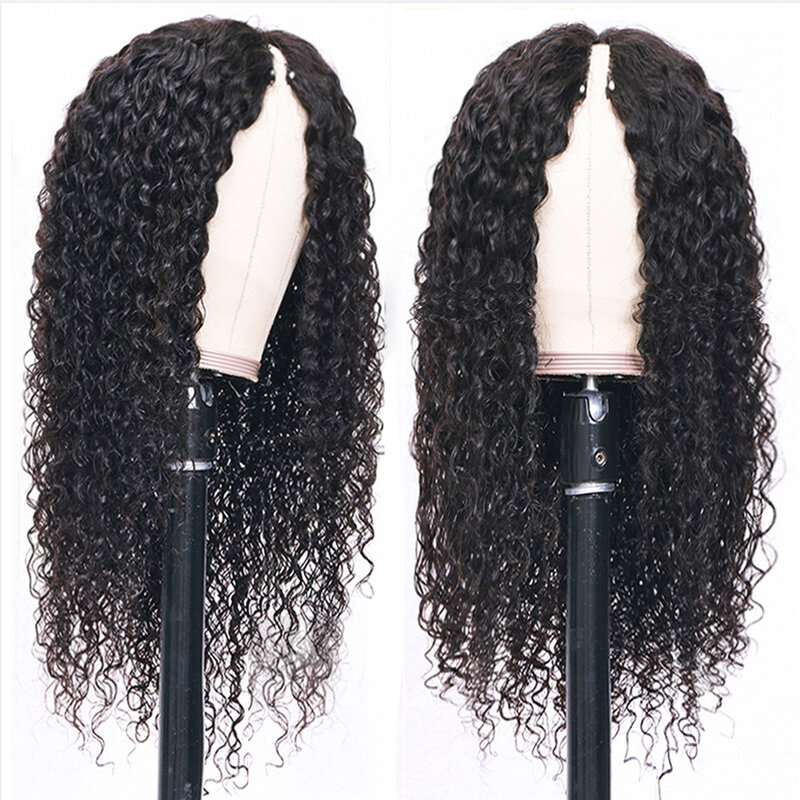 Deep Curly U V Part Wig Human Hair No Leave Out No Glue Brazilian Curly Wave V Part Glueless Human Hair Wig for Women Human Hair
