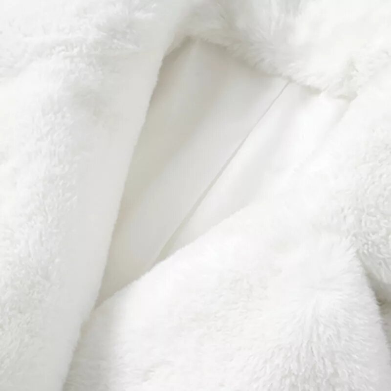 New Winter Warm White Faux Fur Coat Women Long Sleeve Lapel Double Breasted Jacket Luxury Elegant Fluffy Fake Rabbit Fur Blazers