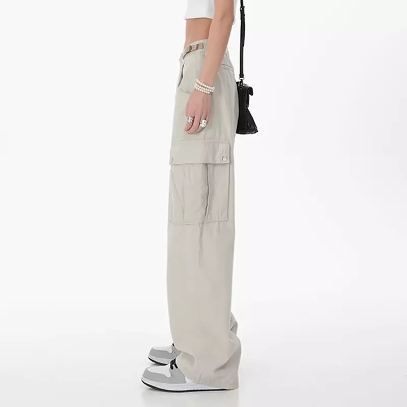 Women's High Street Casual Overalls Solid Color Loose Wide Leg Pants Retro 90's Oversized Y2k Black Cargo Tierred Pants