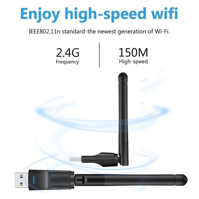 Mini adaptador WiFi USB de 150Mbps, tarjeta de red inalámbrica 8188ETV MT7601, receptor de señal de antena, Dongle para PC, portátil, Windows 7, 10, 11