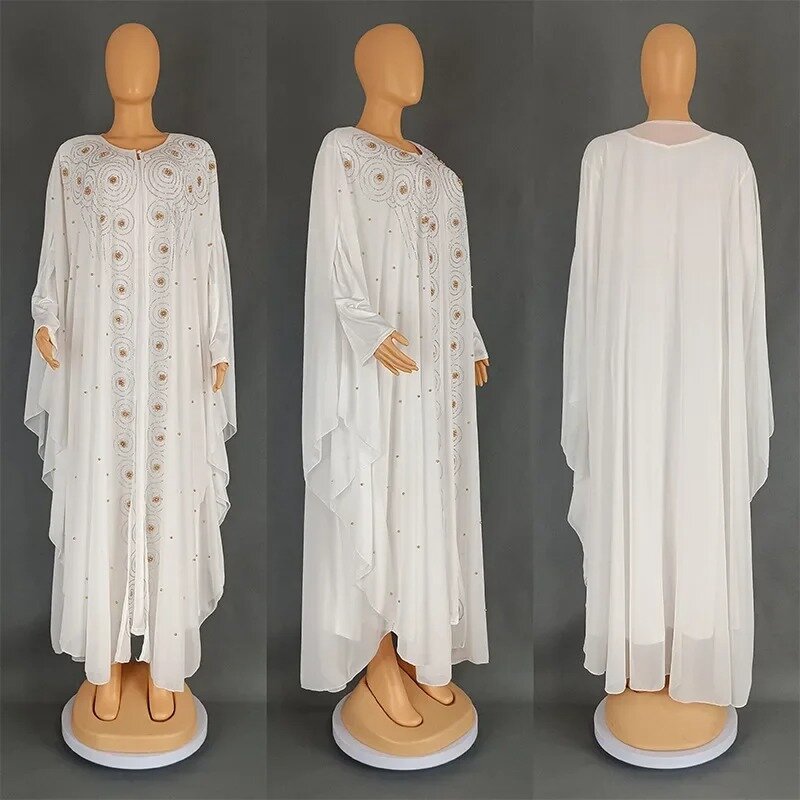 Gaun pesta malam Afrika 2024 untuk wanita Kimono Ramadan Abaya Dubai Kaftan Muslim Cardigan jubah pakaian Afrika