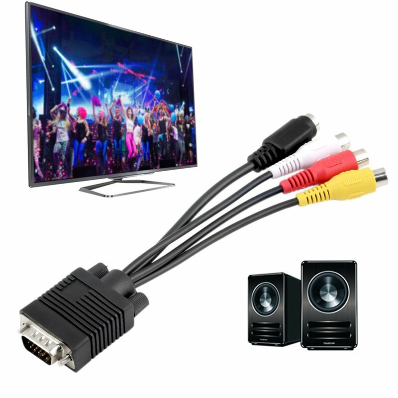 Black 1pc 3 RCA Female Converter Cable New VGA to Video TV Out S-Video AV Adapter Newest Drop Shipping Wholesale