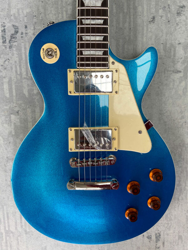 Haben Sie Gib $ on ~ Logo E-Gitarre, blau Silber Pulver farbe, Mahagoni Körper, Palisander Griffbrett aus China, kostenloser Versand
