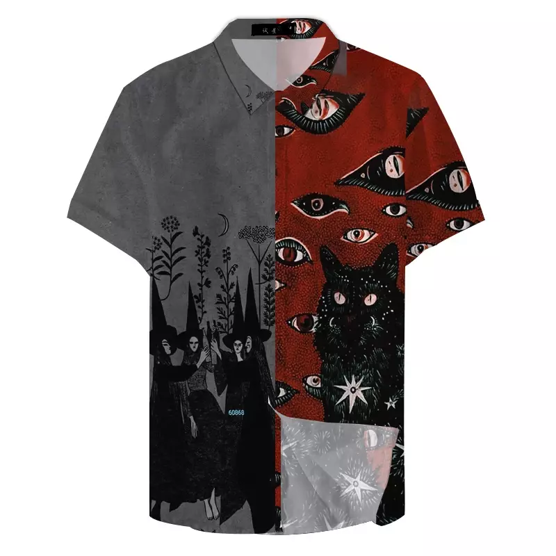 Camisa hawaiana con estampado de ojo de gato para hombre y mujer, blusa informal de manga corta con solapa, estilo Hip Hop, 3D