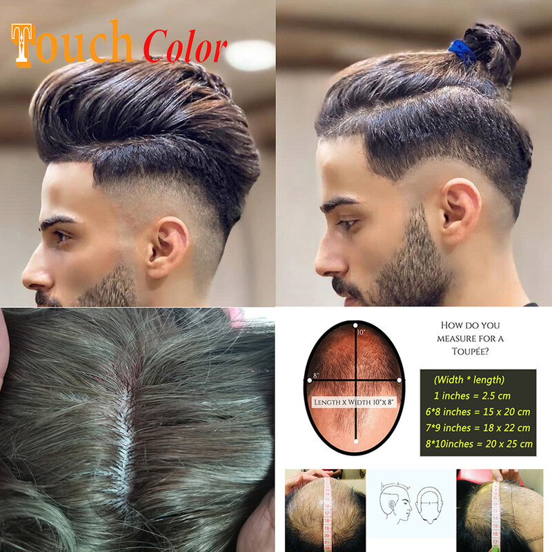 Męska proteza włosów 0.1-0.12mm męska peruka naturalne ludzkie włosy tupecik dla mężczyzn baza 130% System włosów Desnity Man tepee Hair protesis