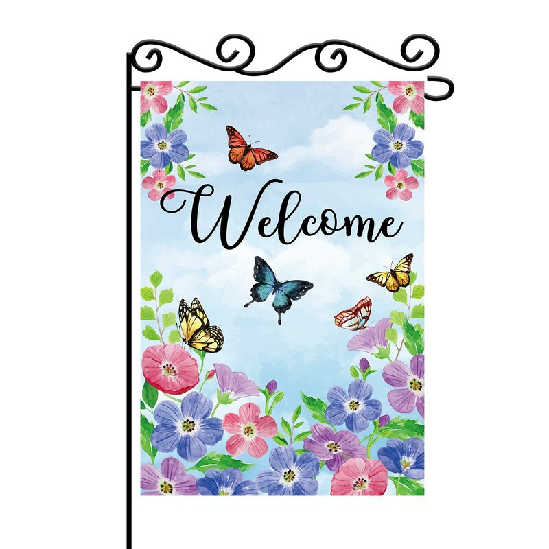 Butterflies In The Garden Flag Spring Summer Floral Colorful Flowers Double Sided Flags for Farmhouse Outdoor House Yard Flag