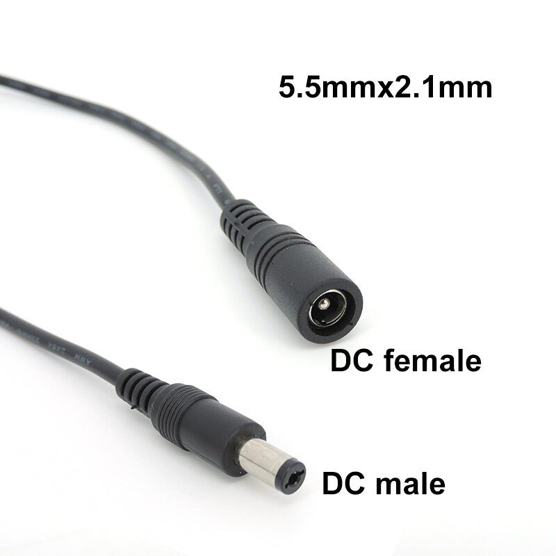 DC macho para fêmea cabo de alimentação, cabo de extensão, fio adaptador para LED Strip Light, 5.5x2.1mm, 1m, 2m, 3 m, 5m, Q1, 2pcs