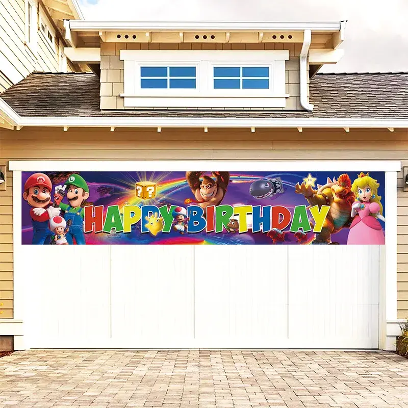 Pancarta de cumpleaños de Mario para niños, bandera para exteriores, decoración de Super Mario, suministros para fiestas de cumpleaños, pancarta colgante divertida, casa de Garten, 50x300cm