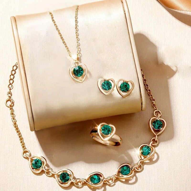 Kegllect-Coffret cadeau montre étanche pour femme, bijoux de luxe verts, rond, mode, cadeau d'anniversaire pour femme, sans boîte, 6 pièces