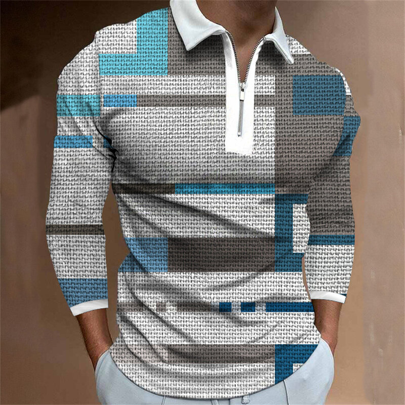 Мужская рубашка-поло с длинными рукавами и цифровым принтом