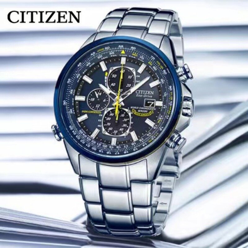 นาฬิกา Citizen สำหรับผู้ชายนาฬิกาควอทซ์สีฟ้านางฟ้าทำจากสเตนเลสกันสะเทือนแบบคู่แสดงเวลาอัตโนมัติสำหรับกีฬากลางแจ้ง