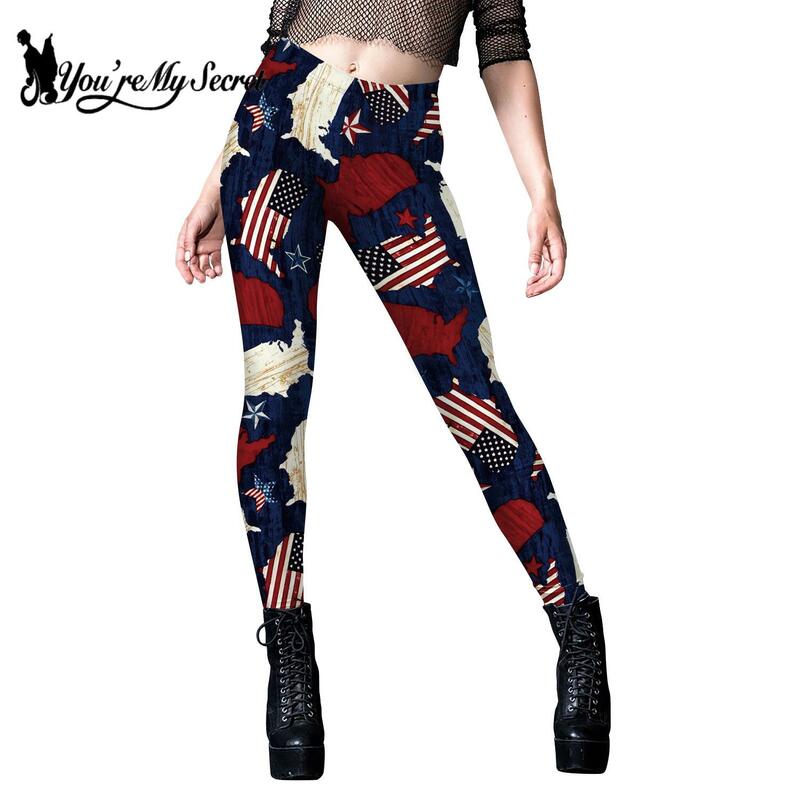 [Sei il mio segreto] Leggings per le donne Independence Day 3D Flag stripe printing pantaloni a vita media fondo elastico regalo per feste