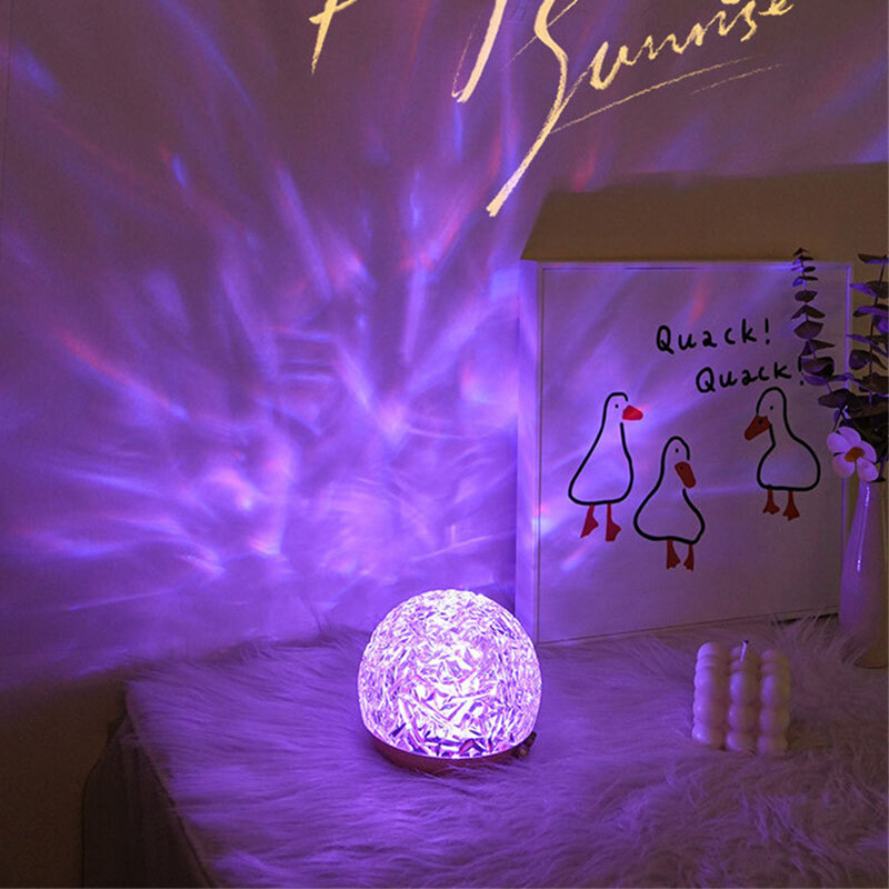 Светодиодный ночник с эффектом водной волны, 16 цветов, проектор океанской ряби, настольная лампа с кристальной атмосферой для рабочего стола, спальни, домашнего декора