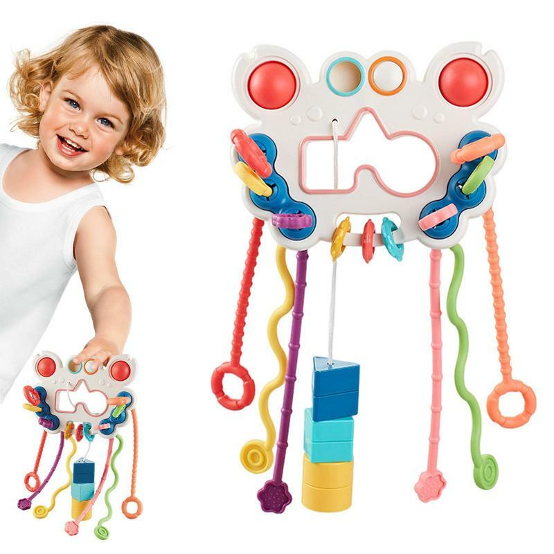 Montessori Pull String Brinquedos Sensoriais para Educação Infantil, Food Grade Silicone, Pull Teething Brinquedos, Desenvolvimento Fine