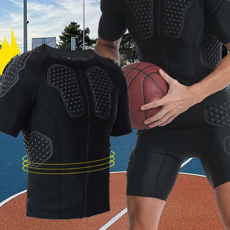 Padded Compression Shirt Protective Short Sleeve Chest Protector Rib Protective Short Sleeve Breathable Elastic Zippered Padded