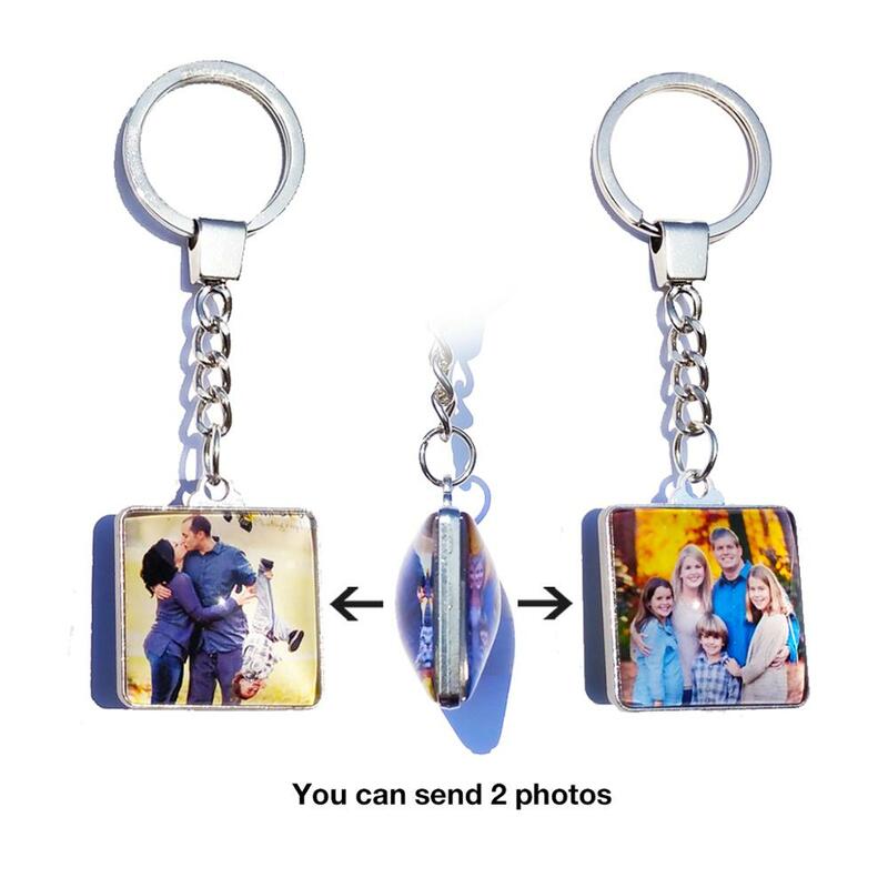 Fai da te doppio lato foto portachiavi personalizzati portachiavi personalizzati Cabochon in vetro personalizzati amanti della famiglia regali portachiavi in metallo per bambini