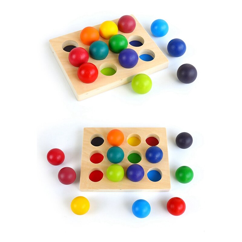 ลูกบอลไม้สีรุ้งจับคู่กับถาดกระดานคัดแยกสีของเล่น Montessori ของเล่นเพื่อการศึกษาสำหรับของขวัญวันเกิดของเด็กทนทาน