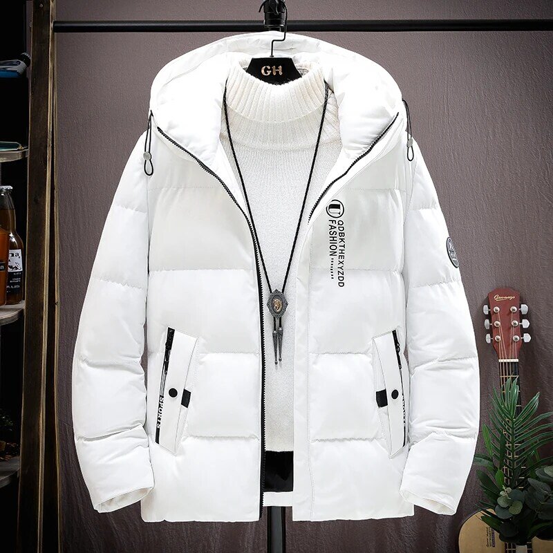 남성용 후드 코튼 패딩 재킷, 캐주얼 방풍 따뜻한 파카, 청소년 아웃웨어, 느슨한 두꺼운 다운 코트, 패션 2024 가을 겨울