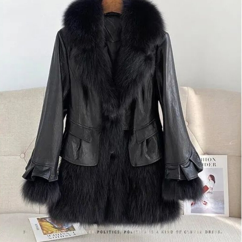 Mantel kulit imitasi wanita, mantel kulit tiruan bulu rubah imitasi di musim dingin 2023, mantel bulu muda