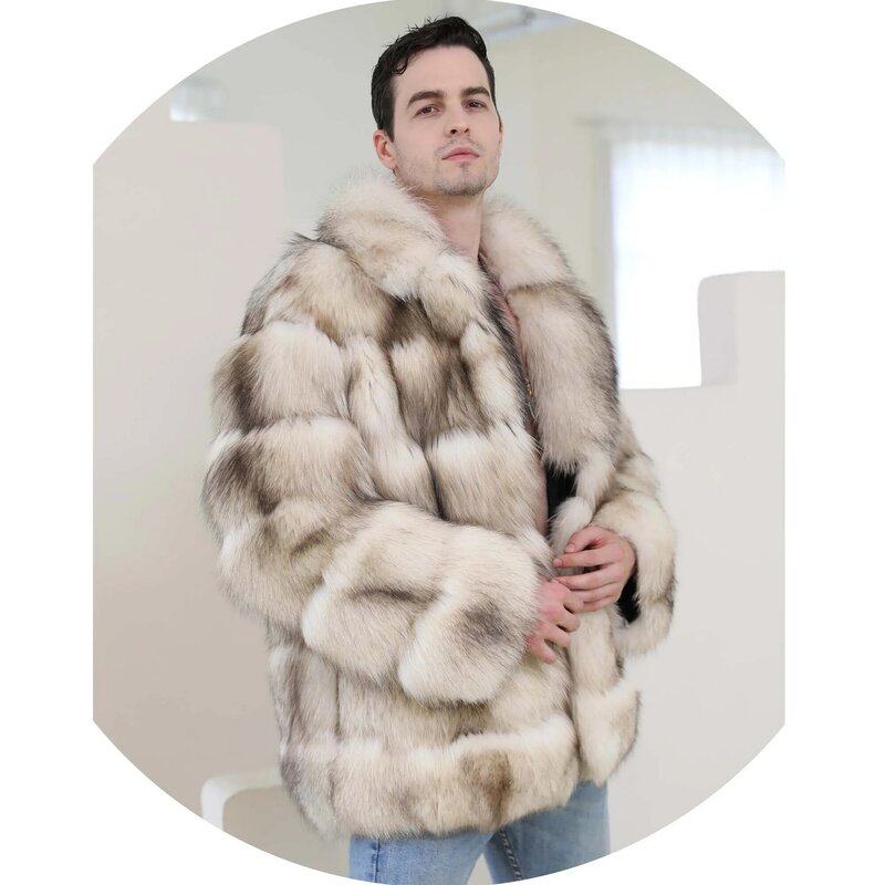 Abrigo de piel gruesa de alta calidad para hombre, chaqueta de piel de zorro de Finlandia, a la moda