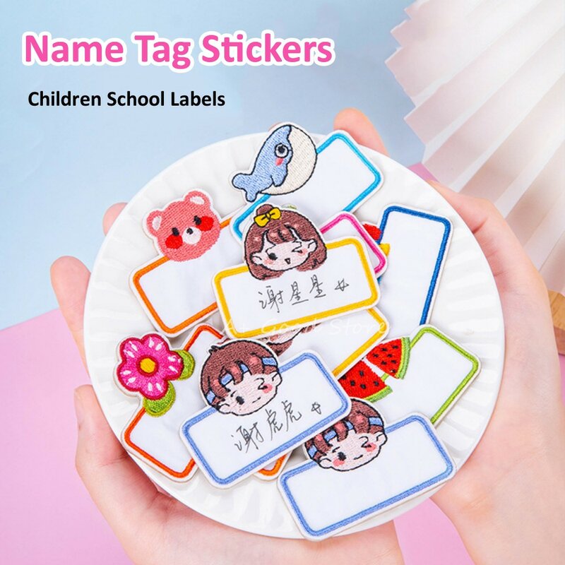 Adesivi con nome per bambini tessuto di cotone etichetta impermeabile Stitchable Kindergarten scarpe per bambini zainetto tazza vestiti nome etichetta