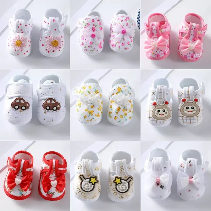Sapatos florais de renda first walkers para bebê recém-nascido, flats princesa para criança infantil, meninos e meninas, prewalkers macios