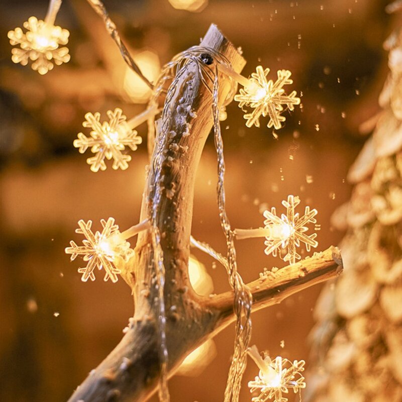 3M/6M 20/40 مصباح ليد سلسلة عيد الميلاد ندفة الثلج شنقا زخرفة داخلي في الهواء الطلق حزب الدافئة خيط مزخرف مصباح