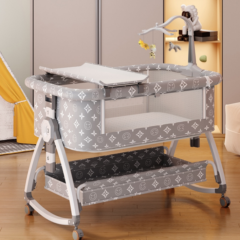Crib movable multi-function folding height adjustment splicing queen bed baby bassinet Newborn bb bed anti-overflow