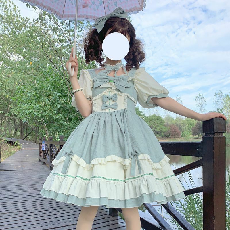 Japonês vitoriano doce lolita princesa vestido feminino elegante manga curta op vestido de festa vestidos diários meninas doce