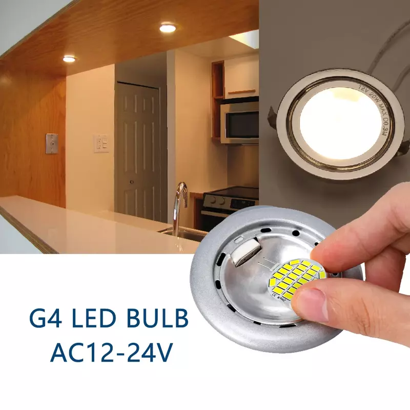 AC12V 24V LED G4 faretto rotondo lampadina 2W 3W 5730 15/24LED senza sfarfallio luci cappa sostituire lampada alogena 20W