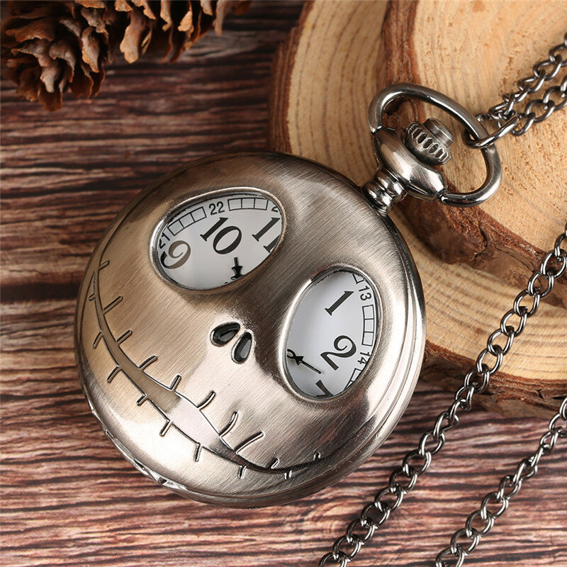 Steampunk Hollow Out obudowa z motywem czaszki mężczyźni kobiety zegarek kwarcowy analogowy kieszonkowy naszyjnik łańcuch sweter cyfry arabskie zegar zegarek