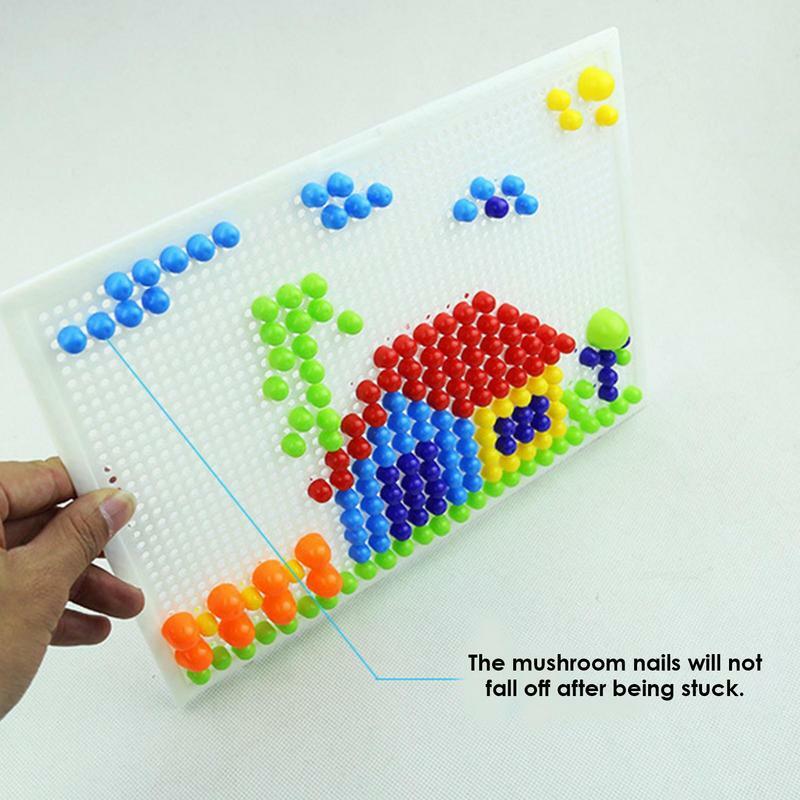 296 pçs/set 3D Puzzle Game Puzzle Board Presente Criativo Brinquedo Educativo DIY Handmade Toy Cogumelo Prego Plástico Bead Brinquedo Criativo
