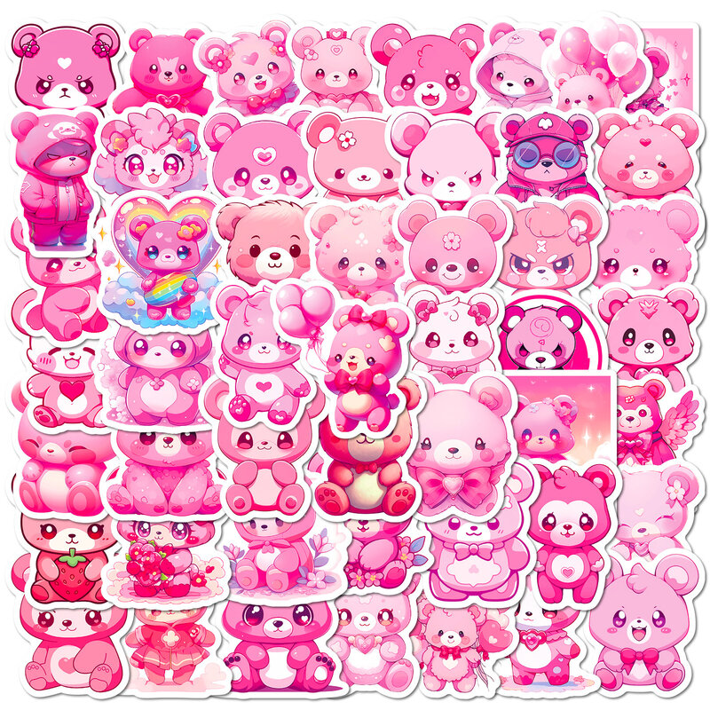 Pink Cartoon Bear Series Graffiti Adesivos, Adequado para Laptop, Capacetes, Decoração Desktop, Brinquedos DIY, Atacado, 50pcs