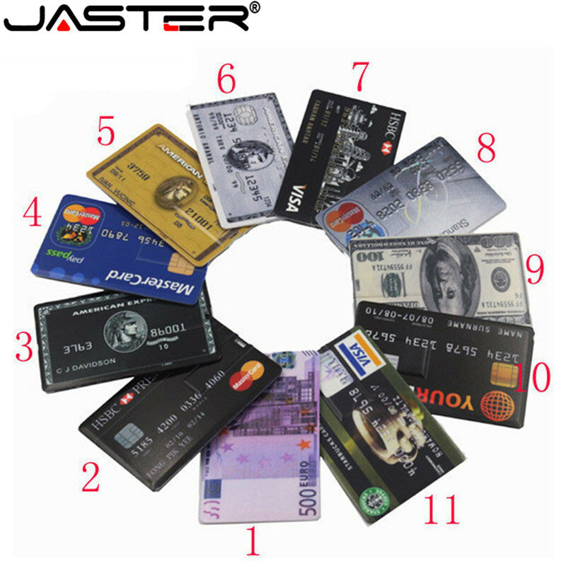 JASTER USB Flash Drive Credit Card Memory Stick Waterproof Ultra-thin Portable Pen Drive Bank Card Fashion Gift 64GB 32GB 16GB