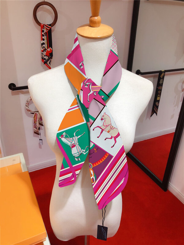 90 см Классический Клетчатый брендовый квадратный шарф, женский шелковый шарф из саржи, шаль Хиджаб, роскошная бандана, платок, платок, шарф